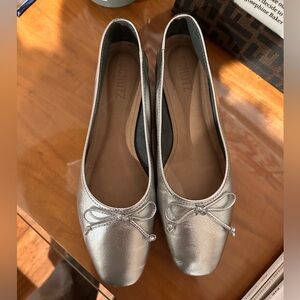 Schutz Silver Ballet Flats Size 8